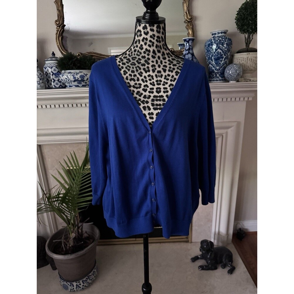 Lands' End Cardigan Sweater Women's Blue Long Sleeve V Neck Button Front size 3X